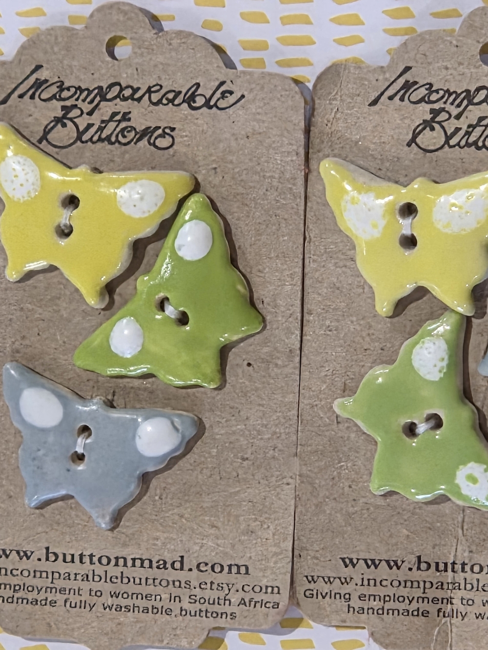 Incomparable Buttons Ceramic Butterfly Craft Buttons — Yellow & Green - Picture 4 of 5